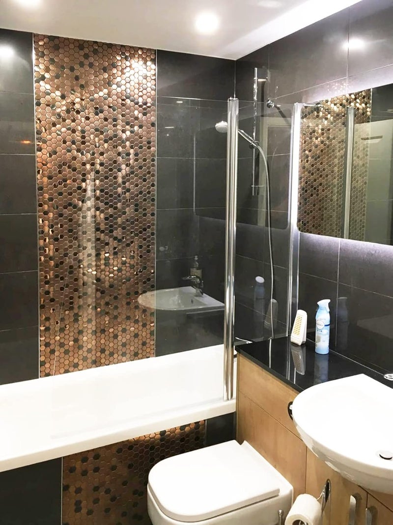 Blujellyfish Hexagon Stainless Steel Brushed Mosaic Tile Bronze Copper Color Black Bathroom Kitchen Backsplash Shower Floor Tiles Accent Mosaics Tile Sheets (5 Square Feet) - Image 5